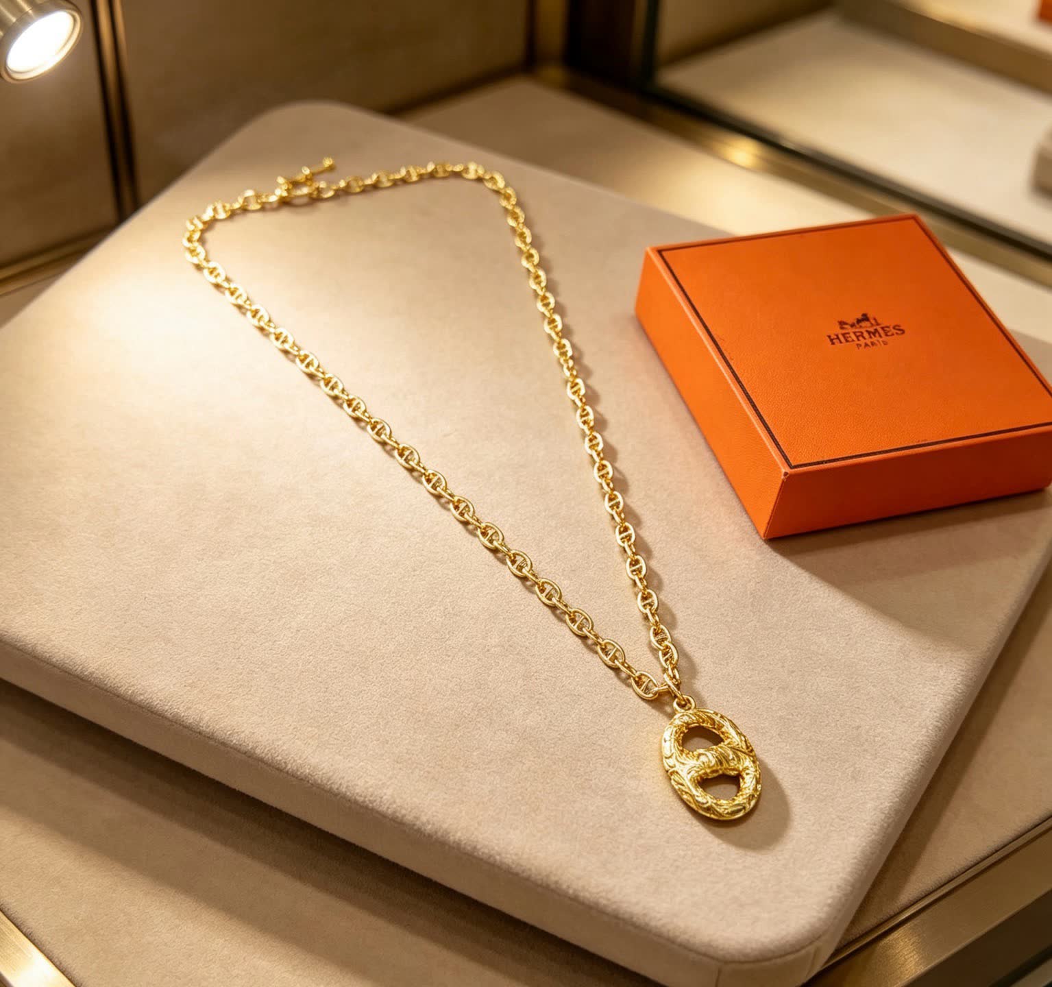 Hermes Hermès Paris Gold-Plated Necklace with Logo Pendant