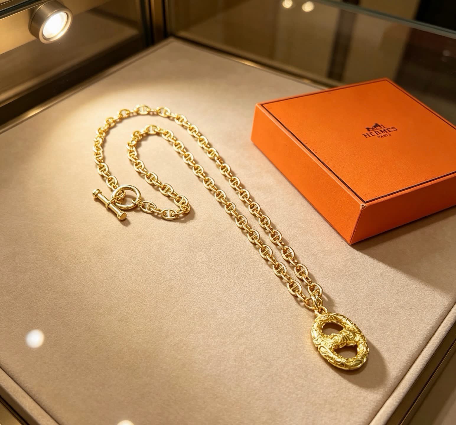 Hermes Hermès Paris Gold-Plated Necklace with Logo Pendant