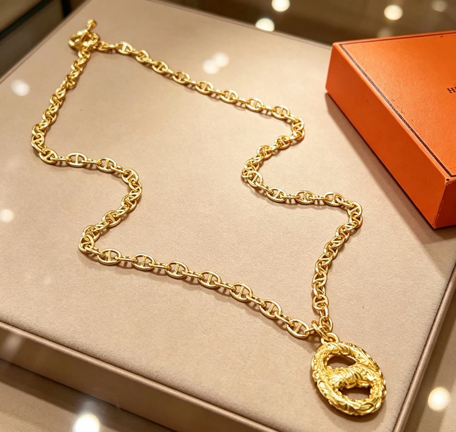 Hermes Hermès Paris Gold-Plated Necklace with Logo Pendant