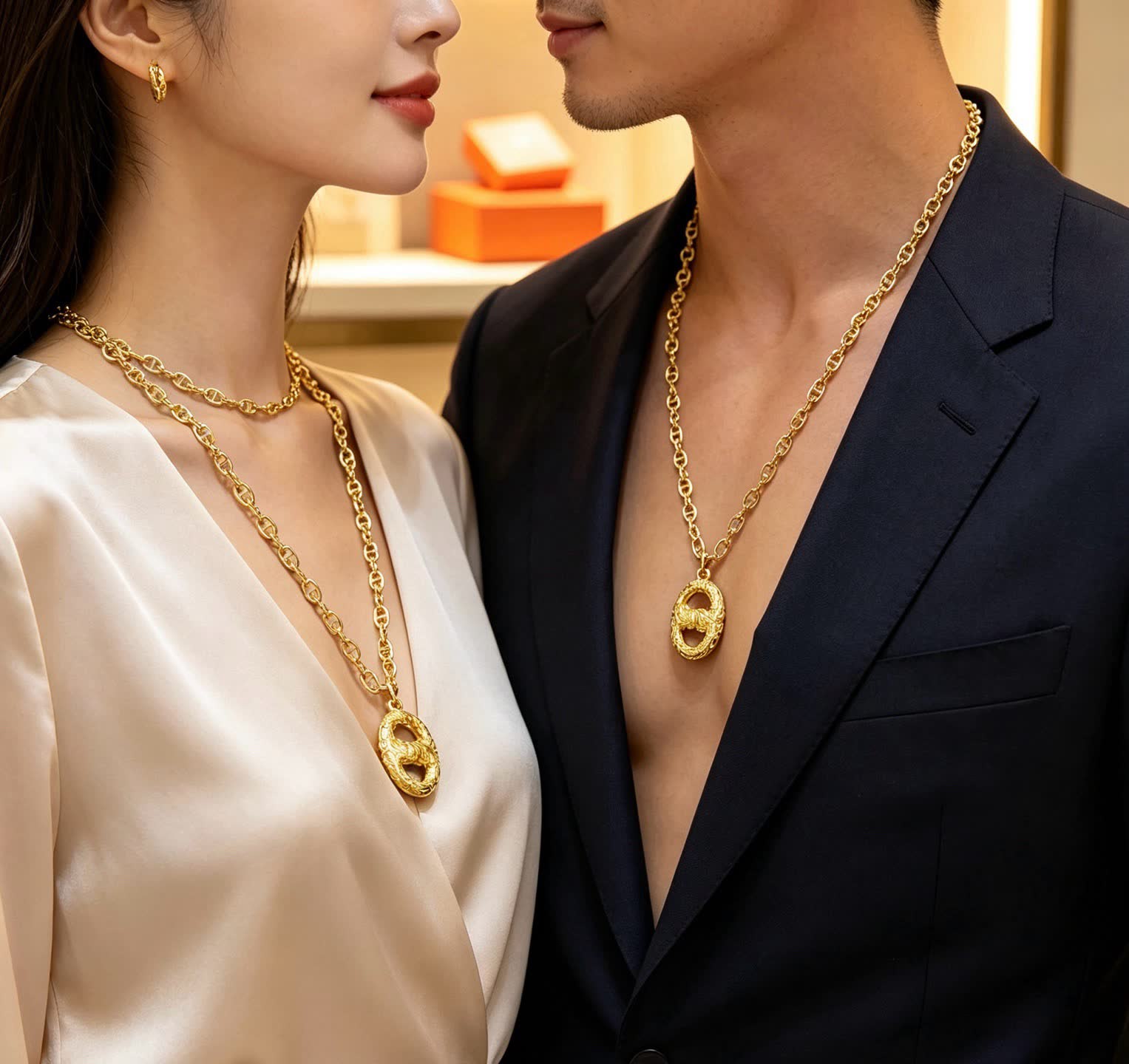 Hermes Hermès Paris Gold-Plated Necklace with Logo Pendant