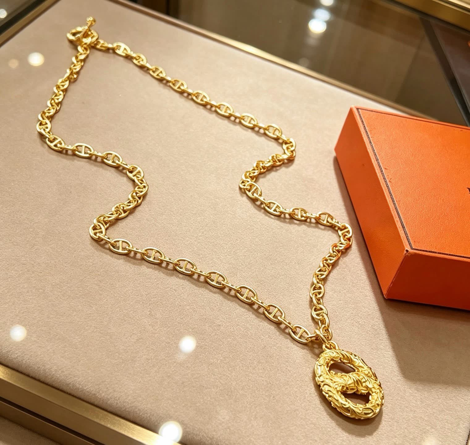 Hermes Hermès Paris Gold-Plated Necklace with Logo Pendant