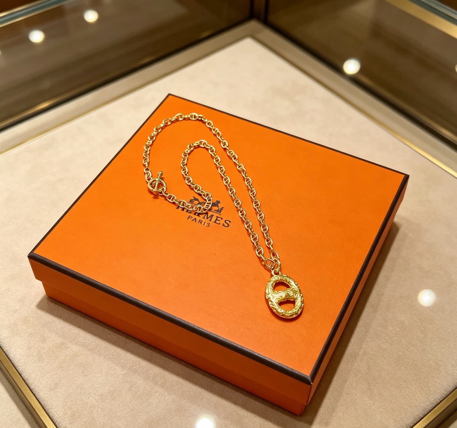 Hermes Hermès Paris Gold-Plated Necklace with Logo Pendant