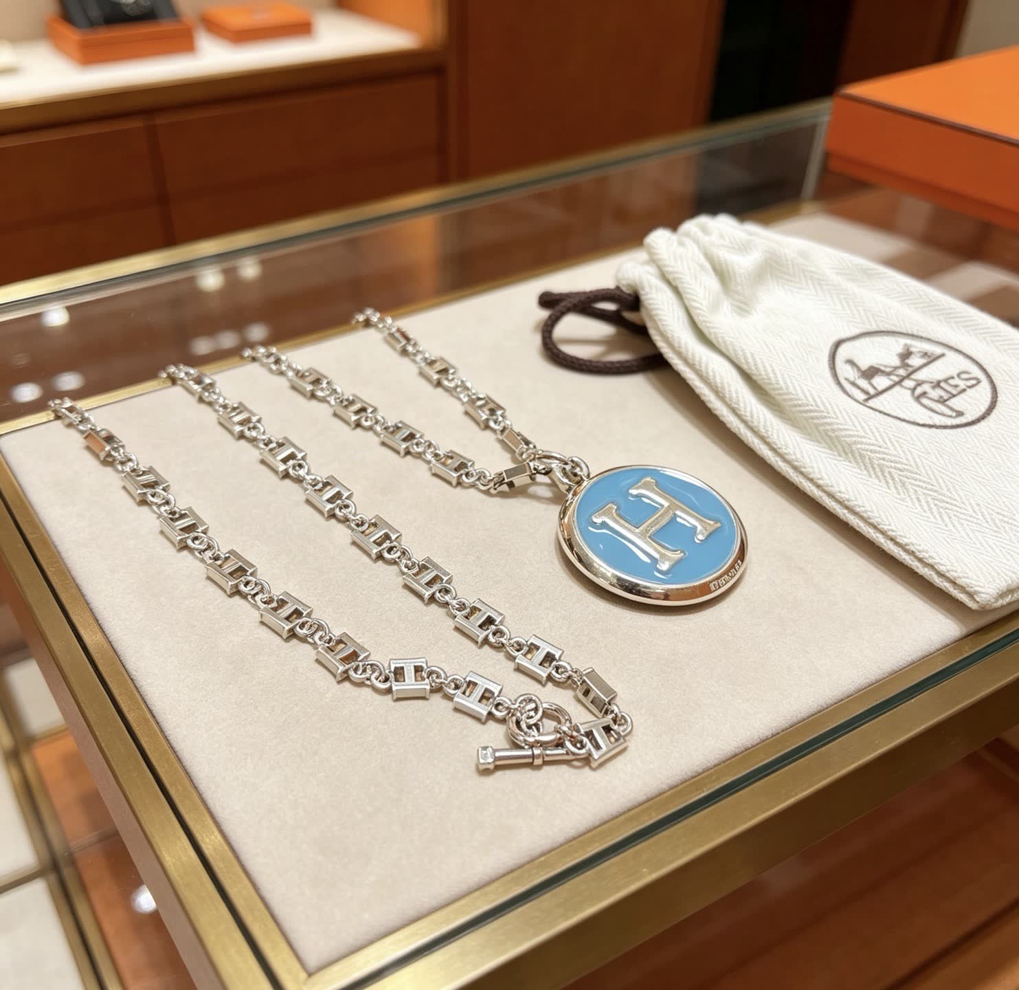 Hermes Hermès Silver 'H' Enamel Necklace