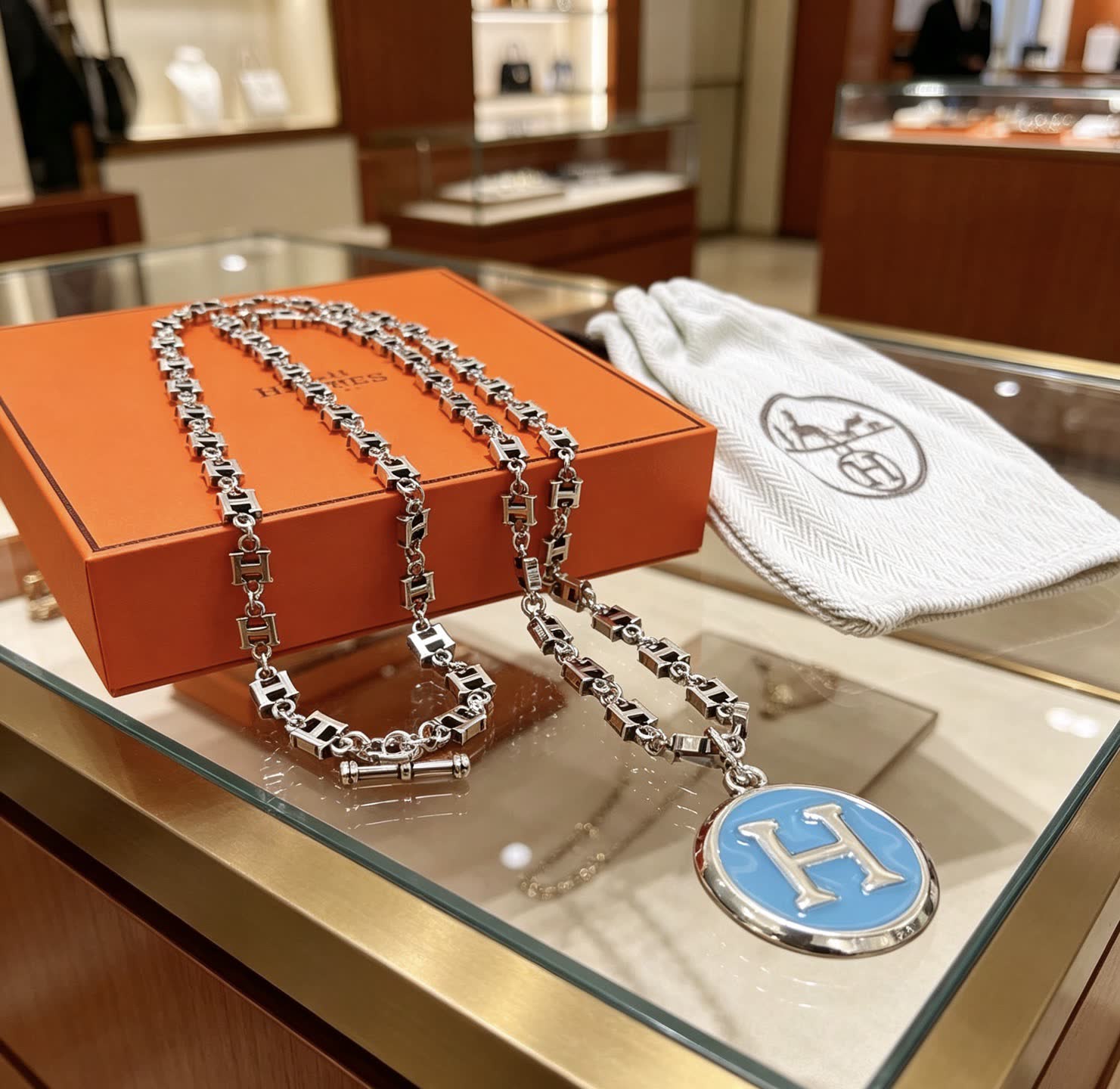 Hermes Hermès Silver 'H' Enamel Necklace