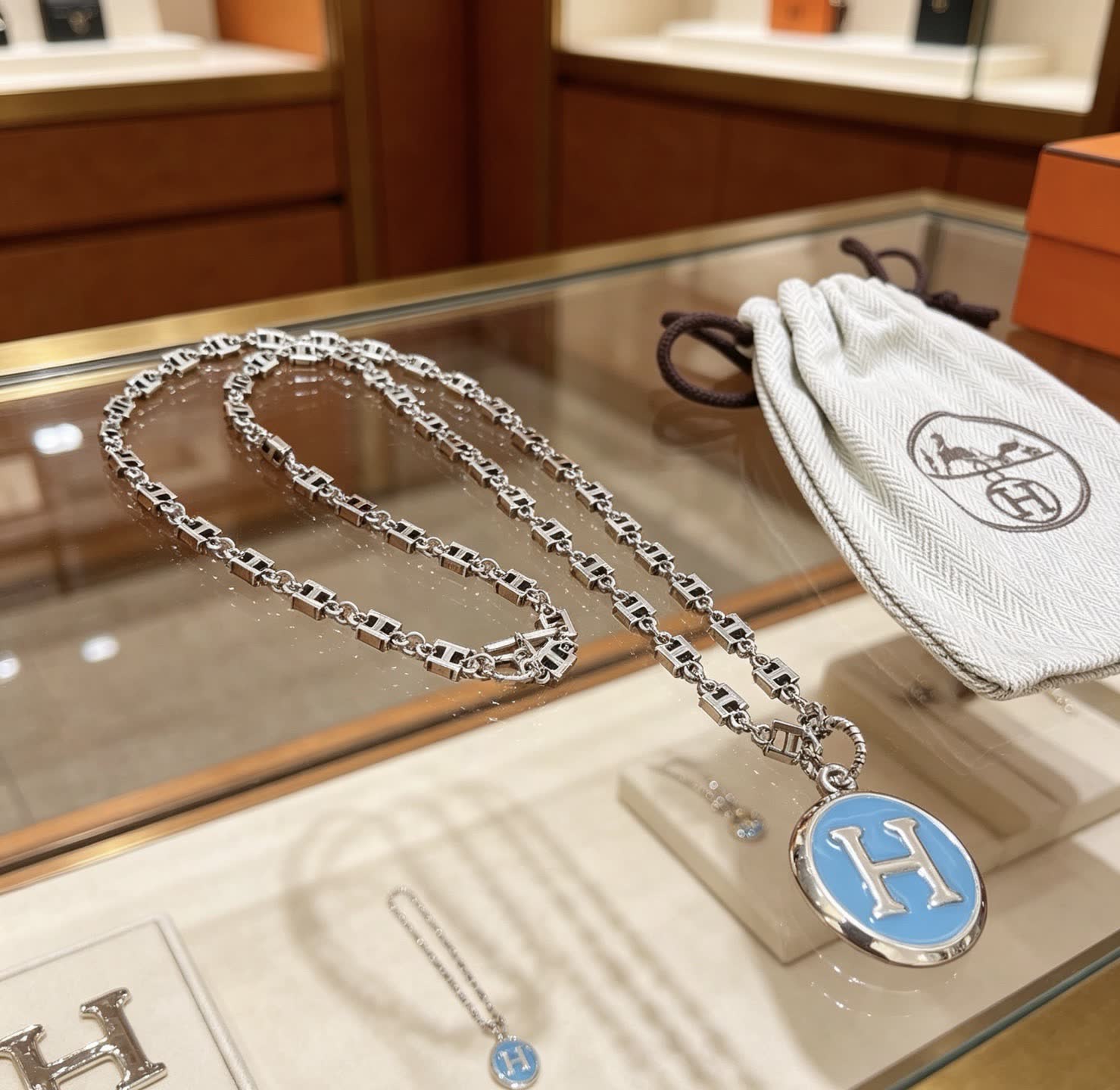 Hermes Hermès Silver 'H' Enamel Necklace