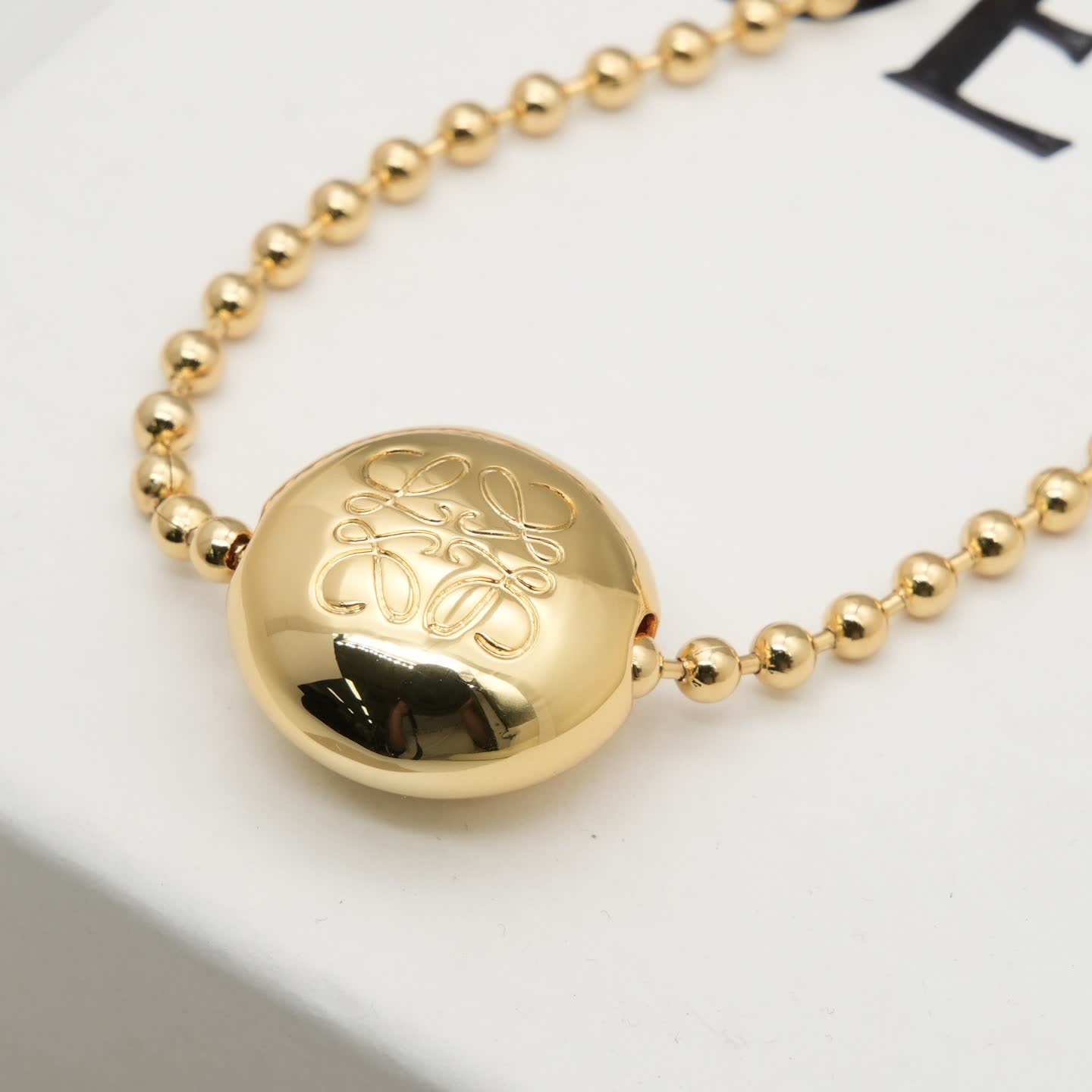 Loewe Gold Beaded Necklace with Multi-Color Gemstone Pendant