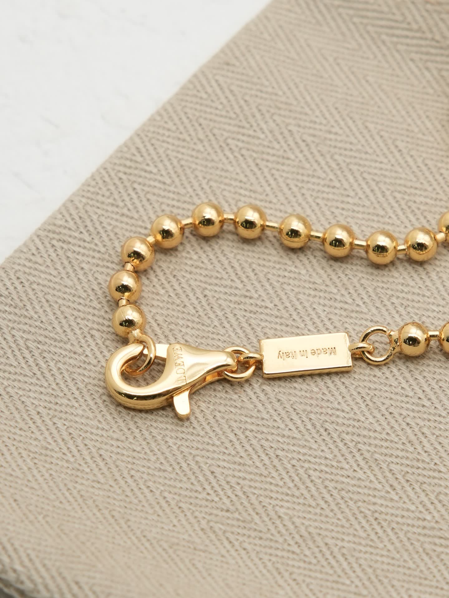 Loewe Gold Beaded Necklace with Multi-Color Gemstone Pendant
