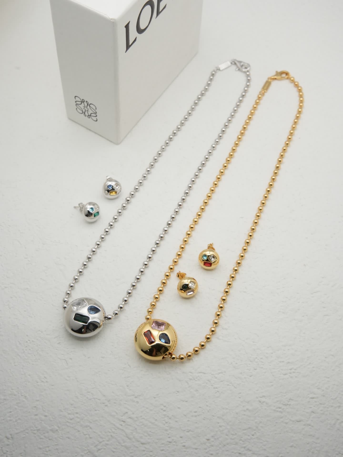Loewe Gold Beaded Necklace with Multi-Color Gemstone Pendant