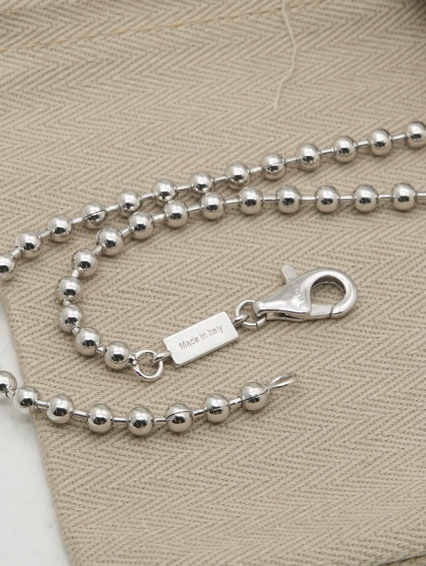 Loewe Silver Beaded Necklace with Gemstone Pendant