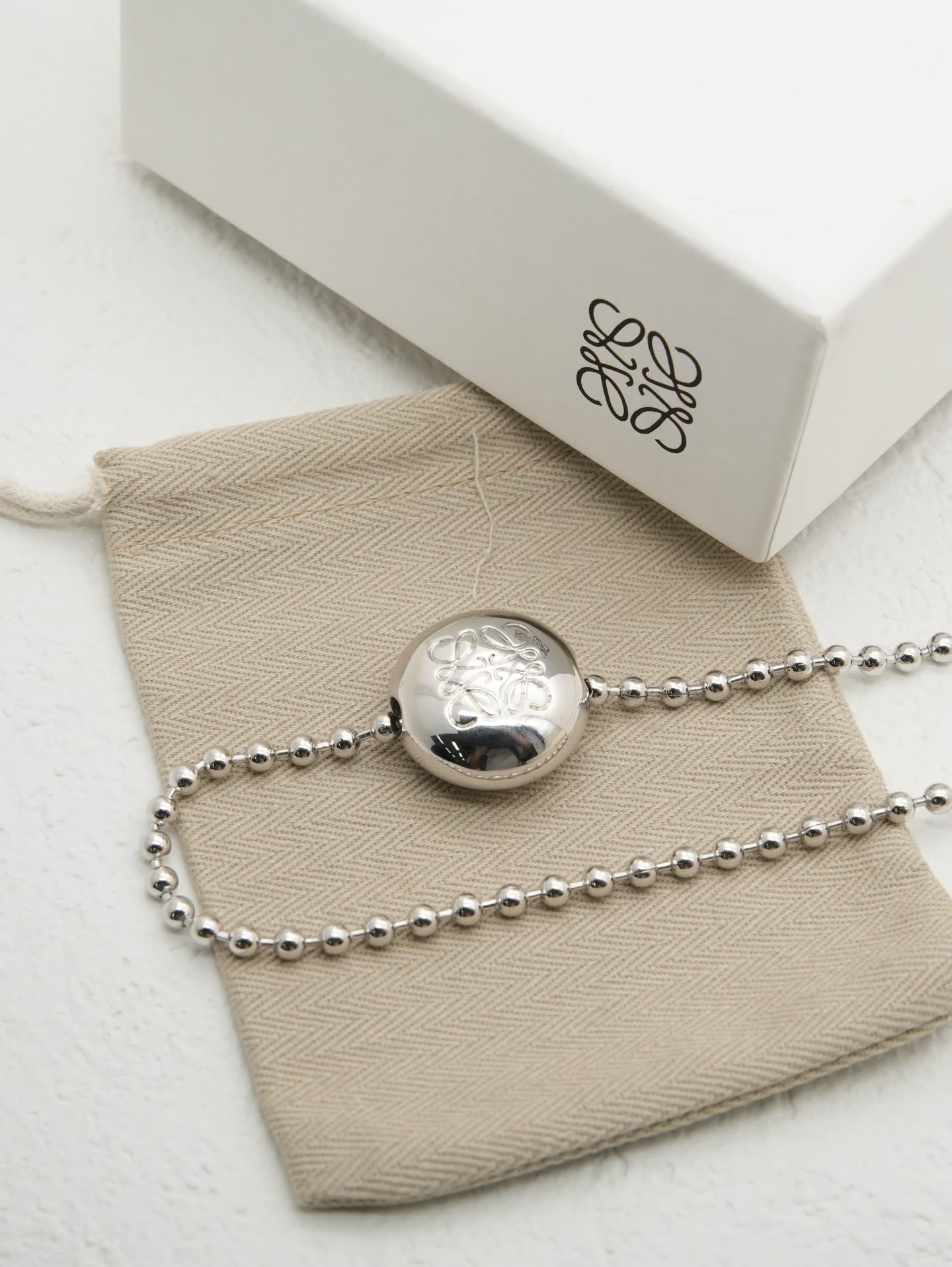 Loewe Silver Beaded Necklace with Gemstone Pendant