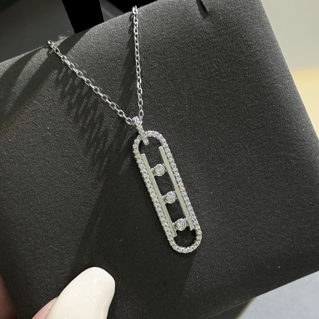 Messika Silver Diamond-Encrusted Bar Necklace