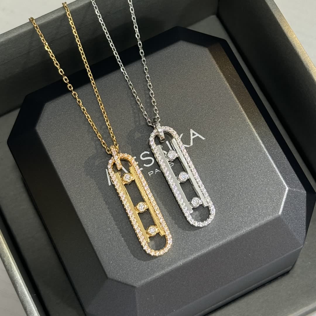 Messika Silver Diamond-Encrusted Bar Necklace
