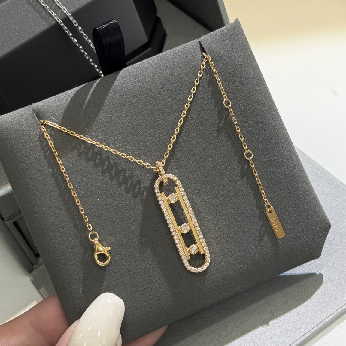 Messika Silver Diamond-Encrusted Bar Necklace