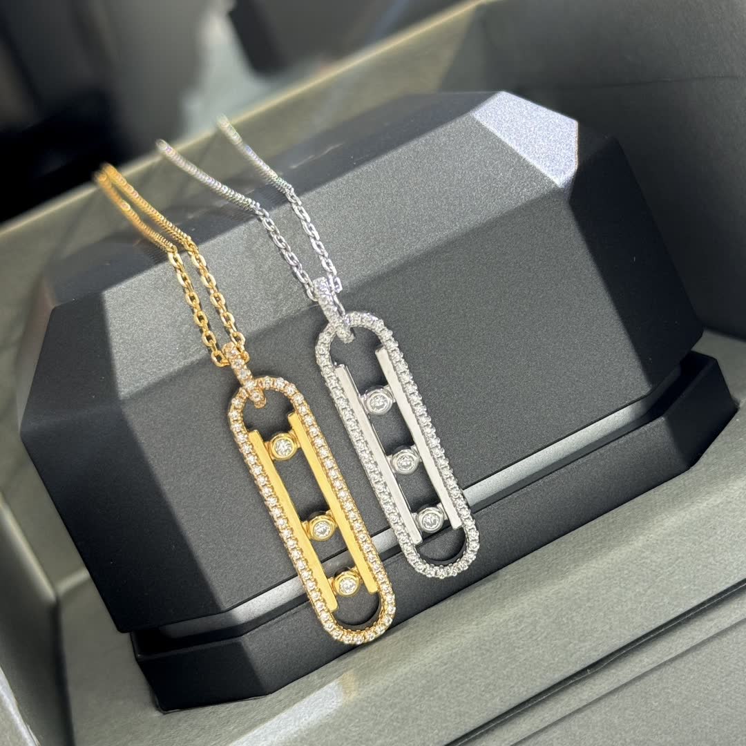 Messika Silver Diamond-Encrusted Bar Necklace
