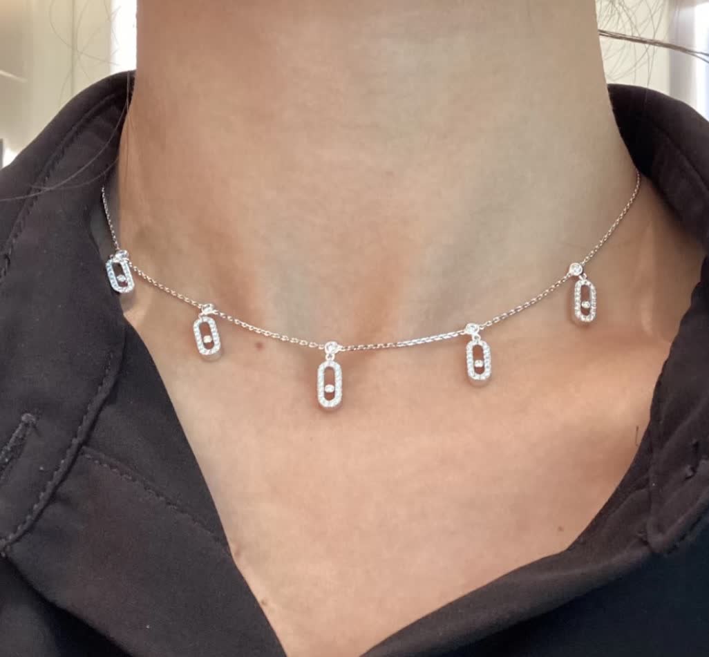 Messika Elegant Silver Necklace with Pave Diamond Charms