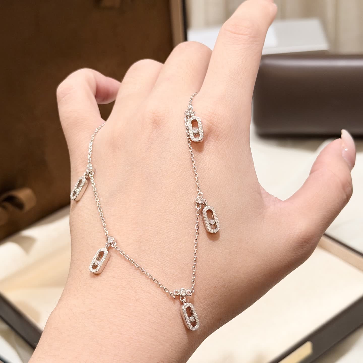 Messika Elegant Silver Necklace with Pave Diamond Charms