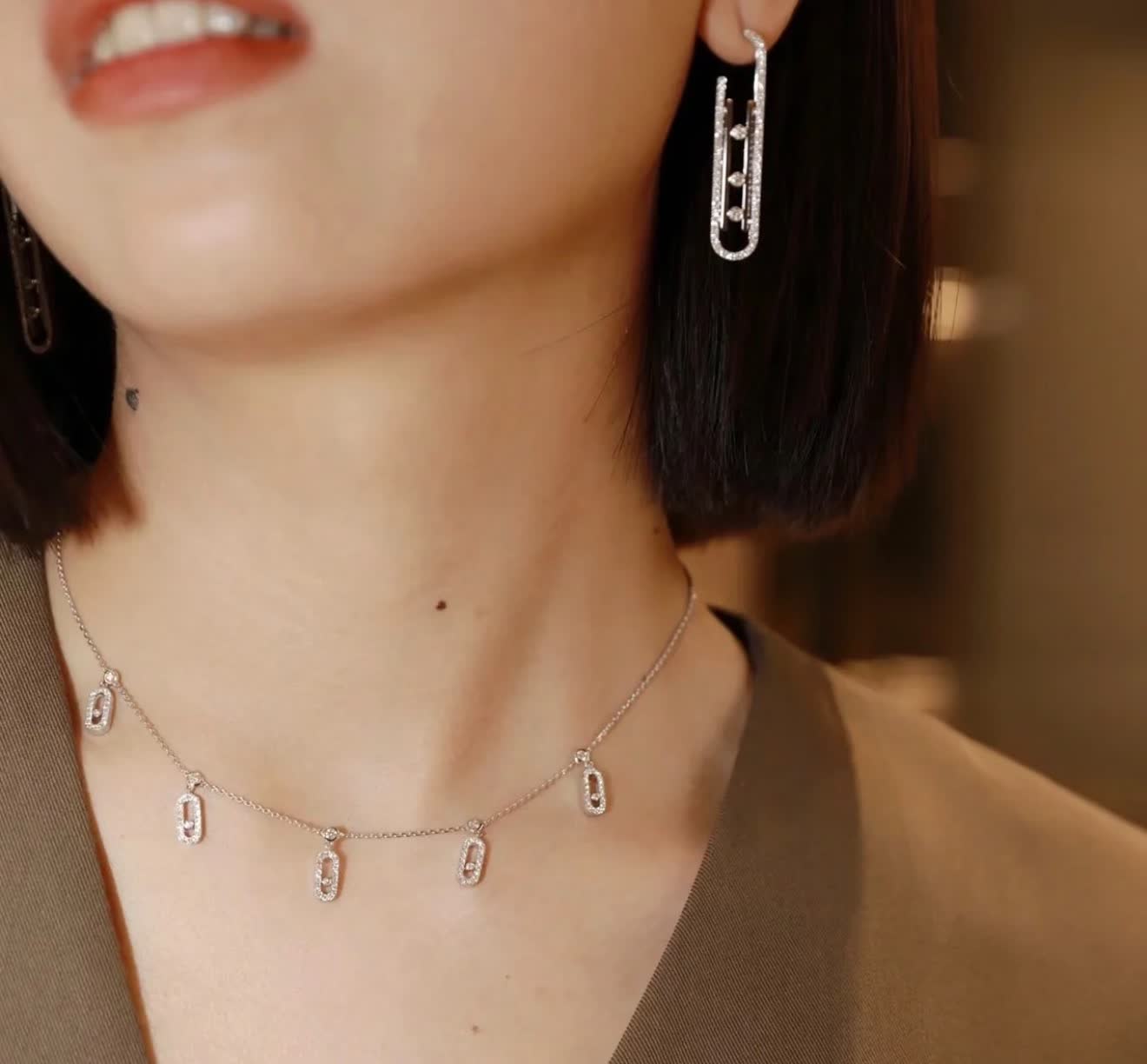 Messika Elegant Silver Necklace with Pave Diamond Charms