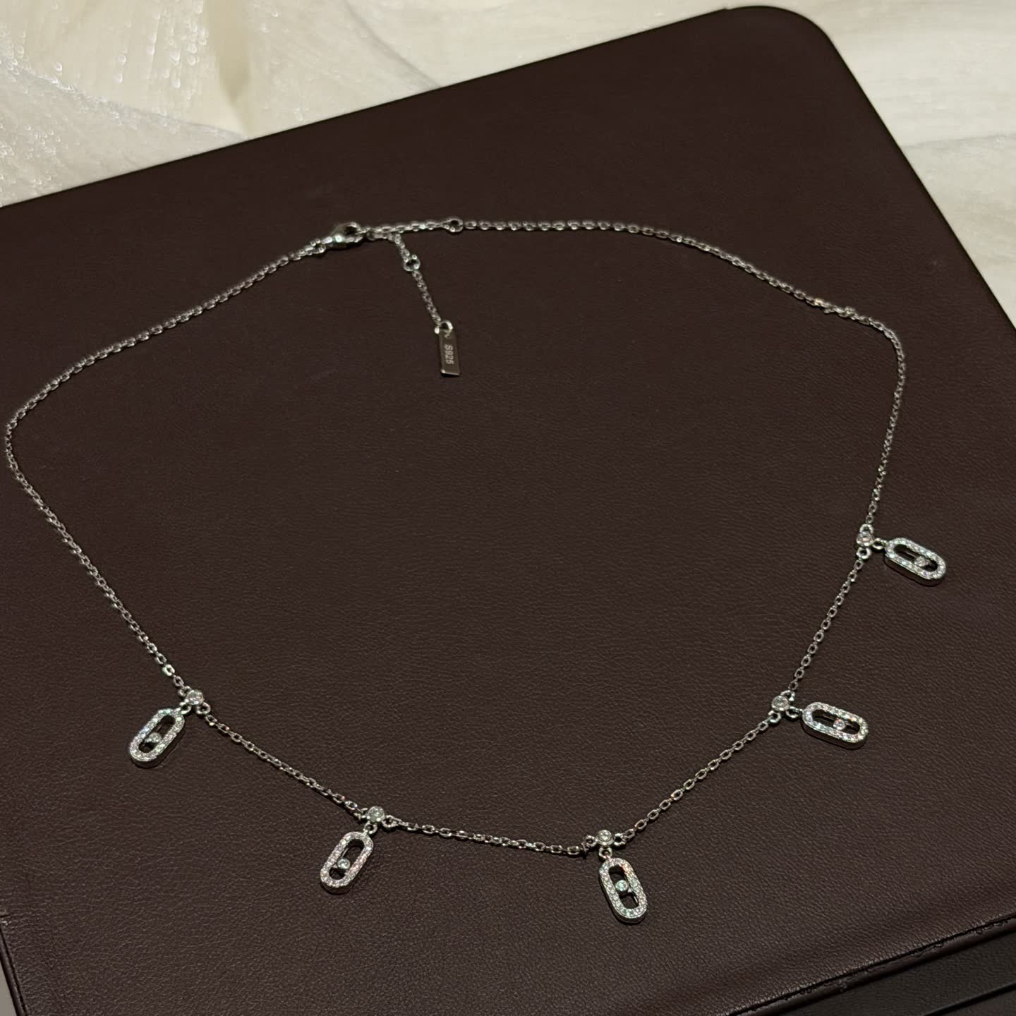 Messika Elegant Silver Necklace with Pave Diamond Charms