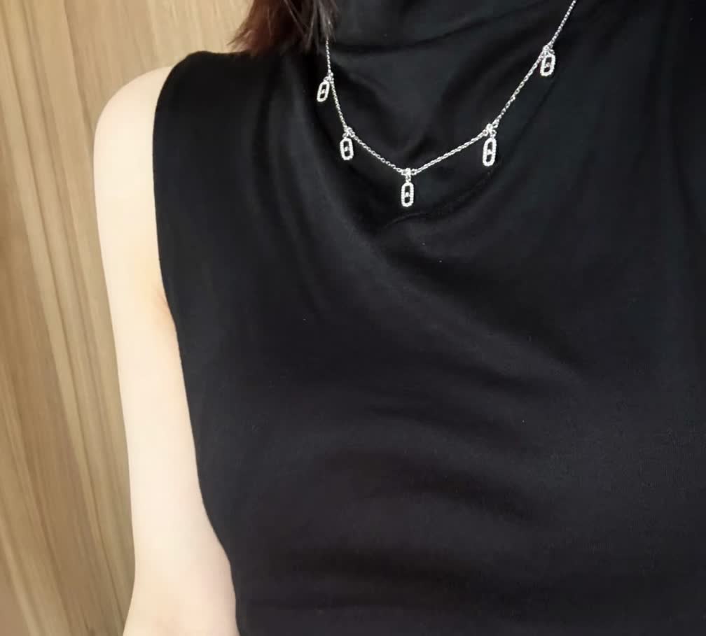 Messika Elegant Silver Necklace with Pave Diamond Charms