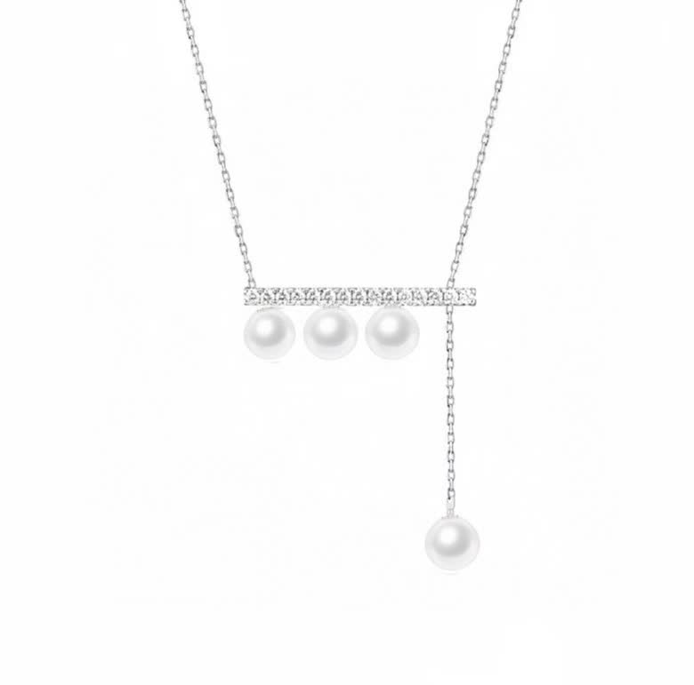 Mikimoto Elegant Pearl and Diamond Bar Necklace