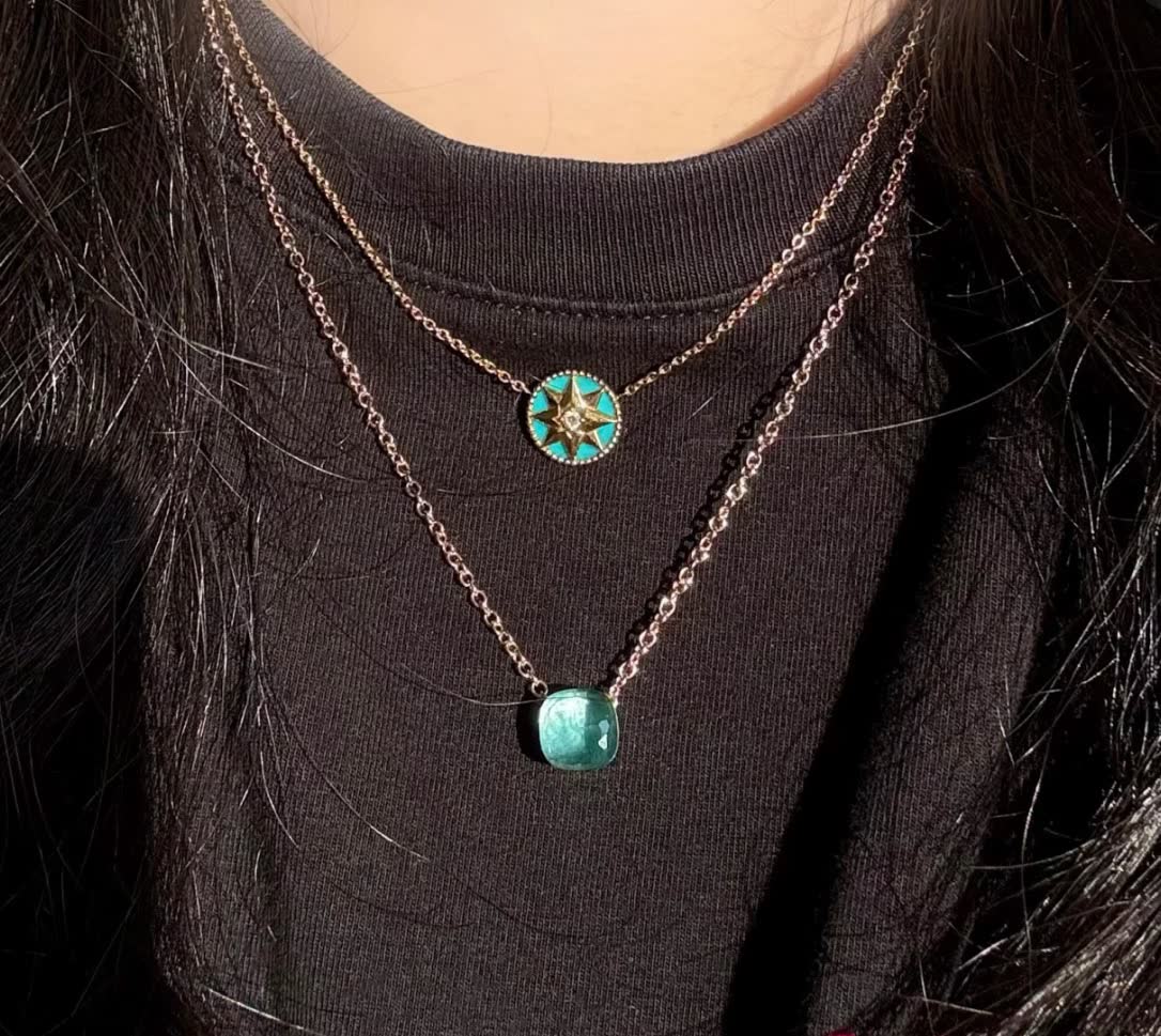 Pomellato Elegant Blue Gemstone Gold Chain Necklace