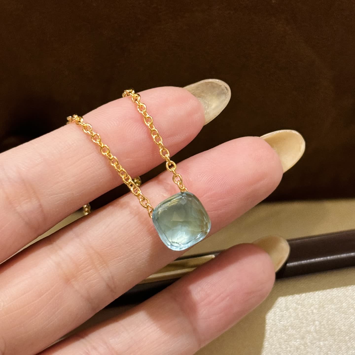 Pomellato Elegant Blue Gemstone Gold Chain Necklace