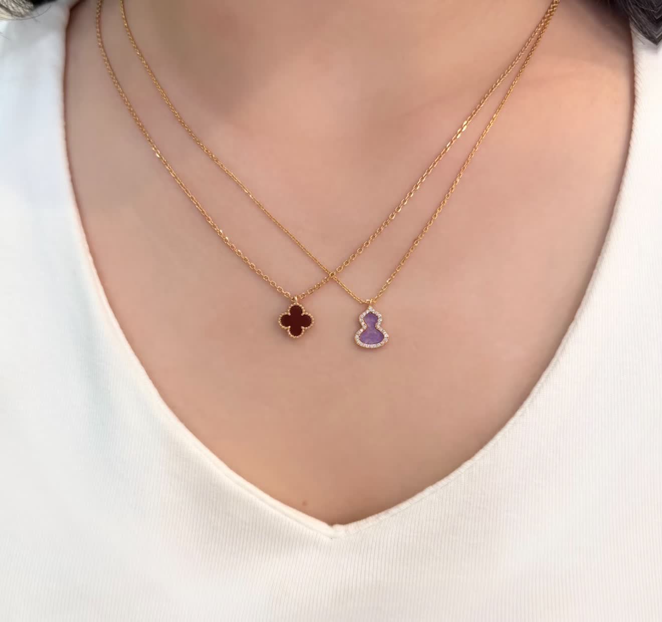 Qeelin Amethyst and Diamond Heart Pendant Necklace