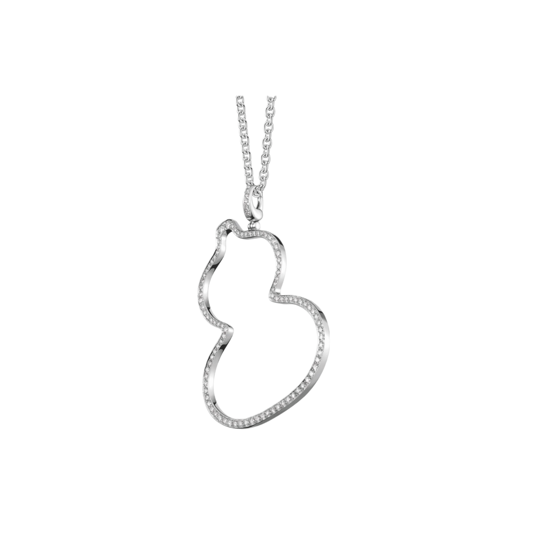 Qeelin Q Brand Silver Rhinestone Curved Pendant Necklace