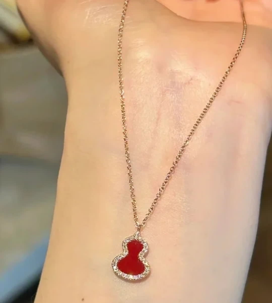 Qeelin Gold-Plated Red Gemstone Heart Pendant Necklace