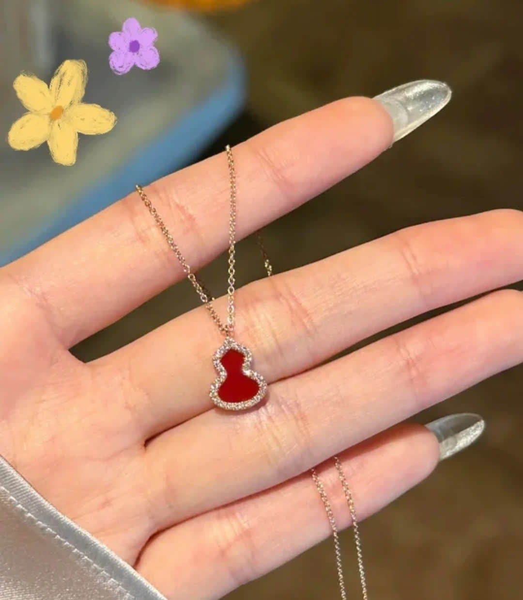 Qeelin Gold-Plated Red Gemstone Heart Pendant Necklace