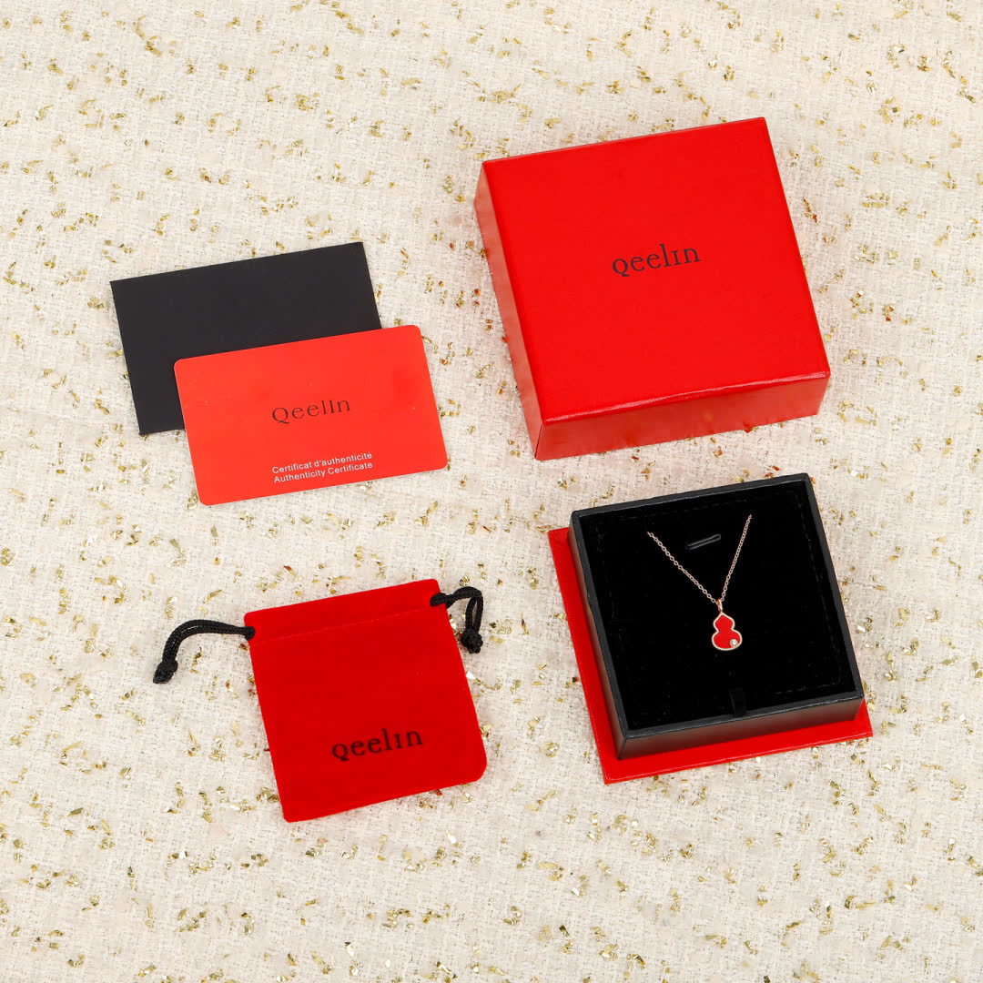 Qeelin Red Enamel Gourd Pendant Necklace