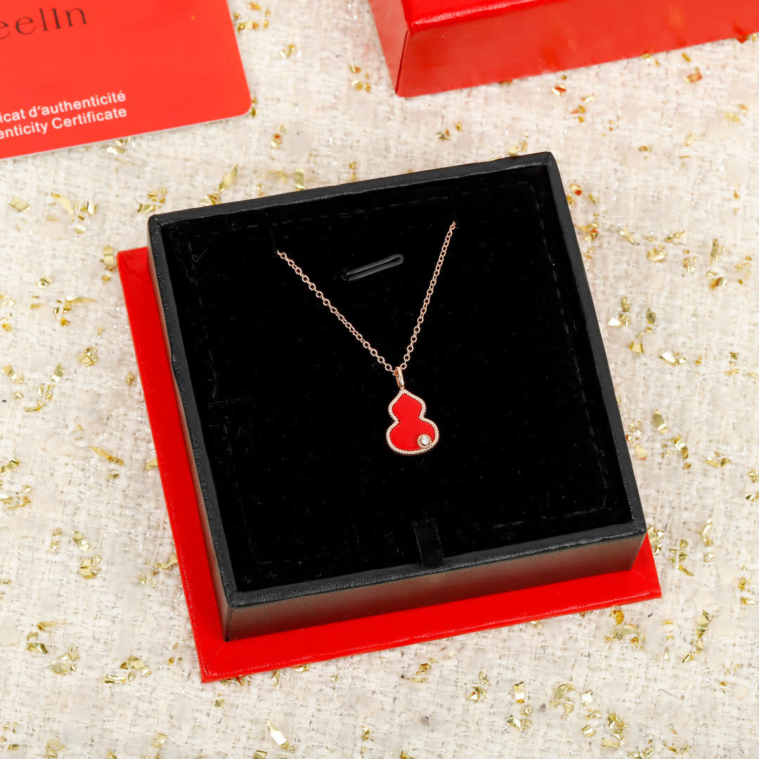 Qeelin Red Enamel Gourd Pendant Necklace