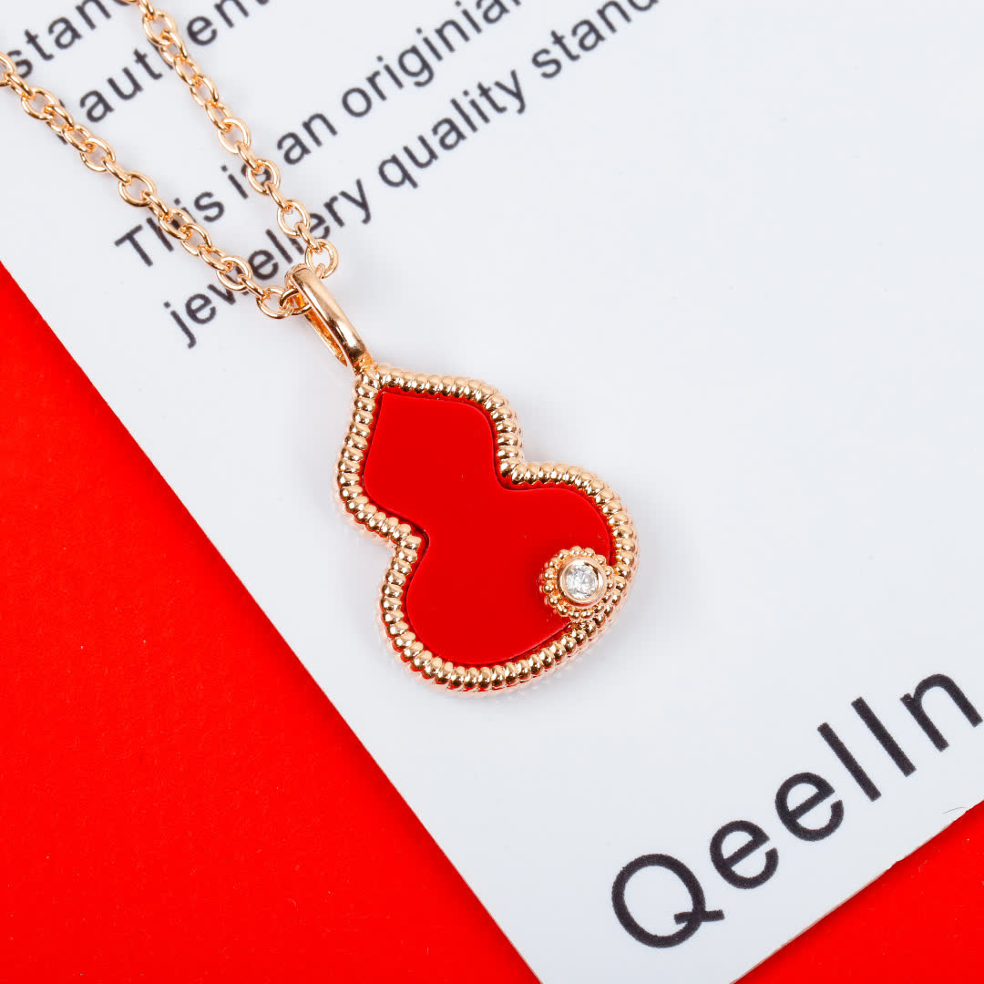 Qeelin Red Enamel Gourd Pendant Necklace