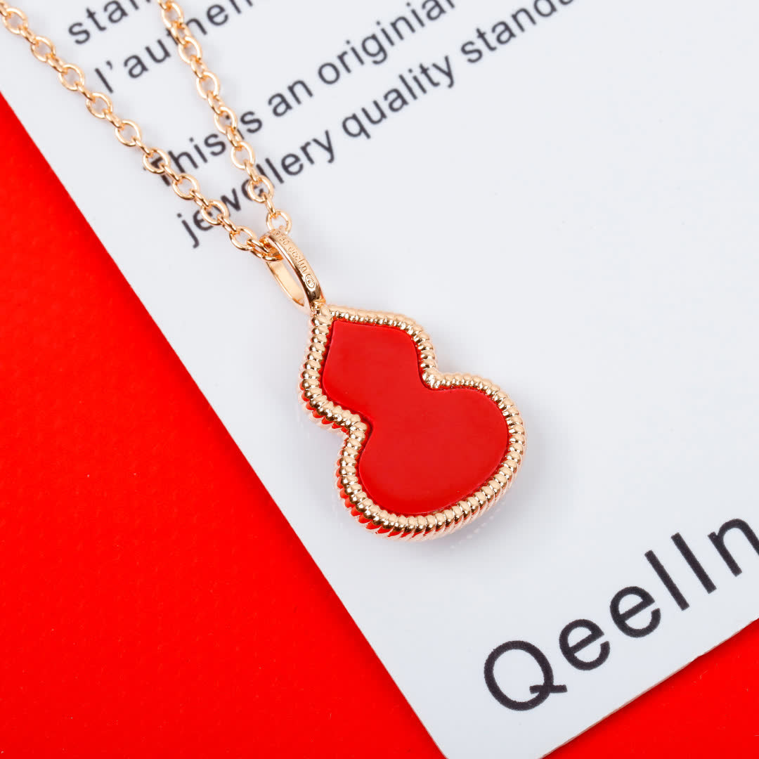 Qeelin Red Enamel Gourd Pendant Necklace