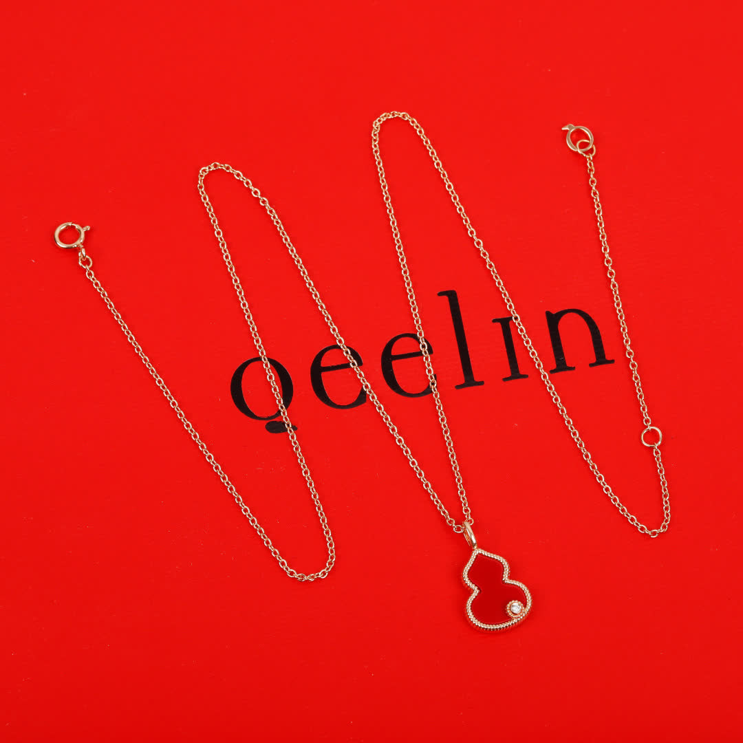 Qeelin Red Enamel Gourd Pendant Necklace