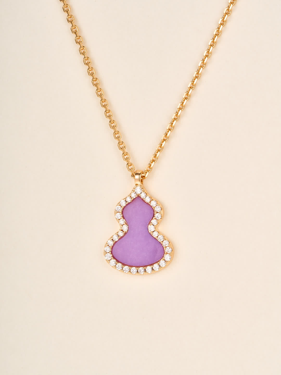Qeelin Elegant Purple Enamel and Diamond Pendant Necklace