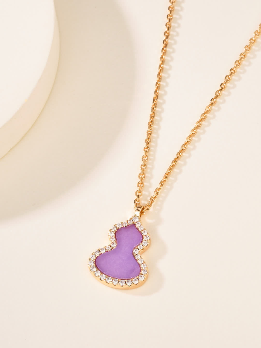 Qeelin Elegant Purple Enamel and Diamond Pendant Necklace