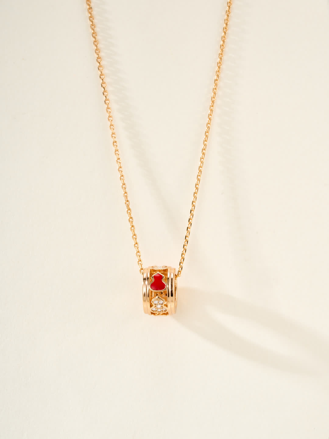 Qeelin Gold Heart Charm Necklace with Red Gemstone