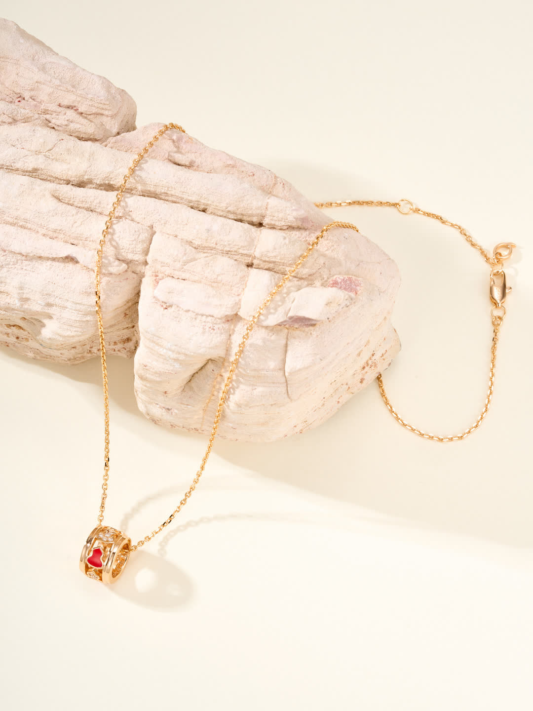 Qeelin Gold Heart Charm Necklace with Red Gemstone