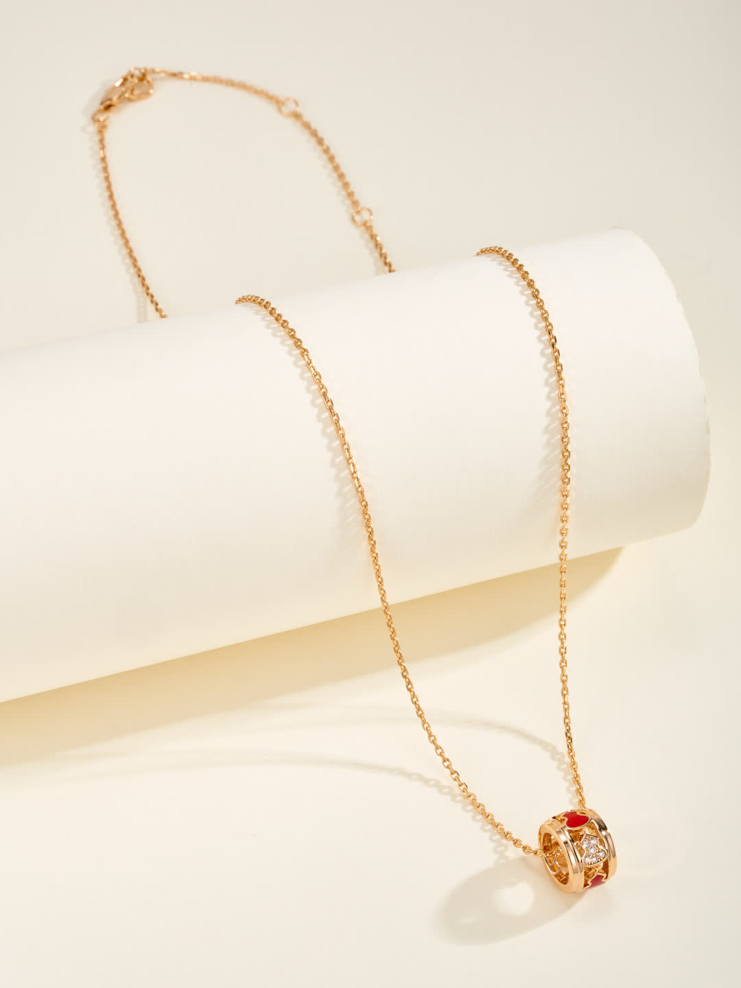 Qeelin Gold Heart Charm Necklace with Red Gemstone