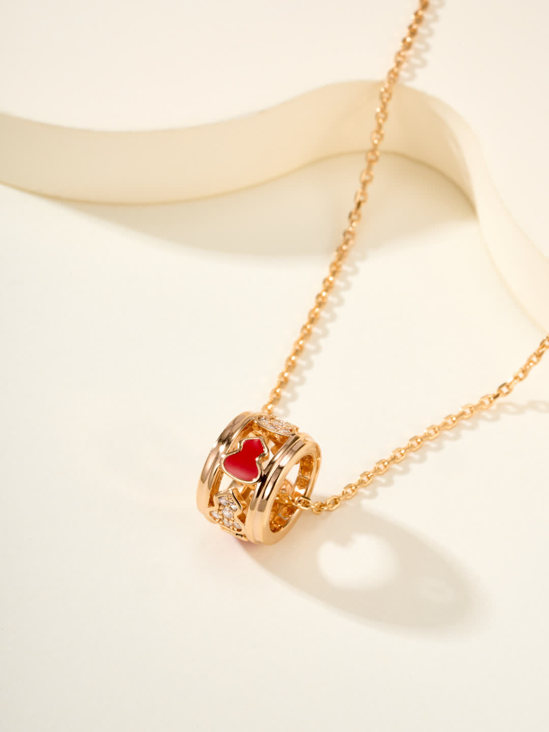 Qeelin Gold Heart Charm Necklace with Red Gemstone