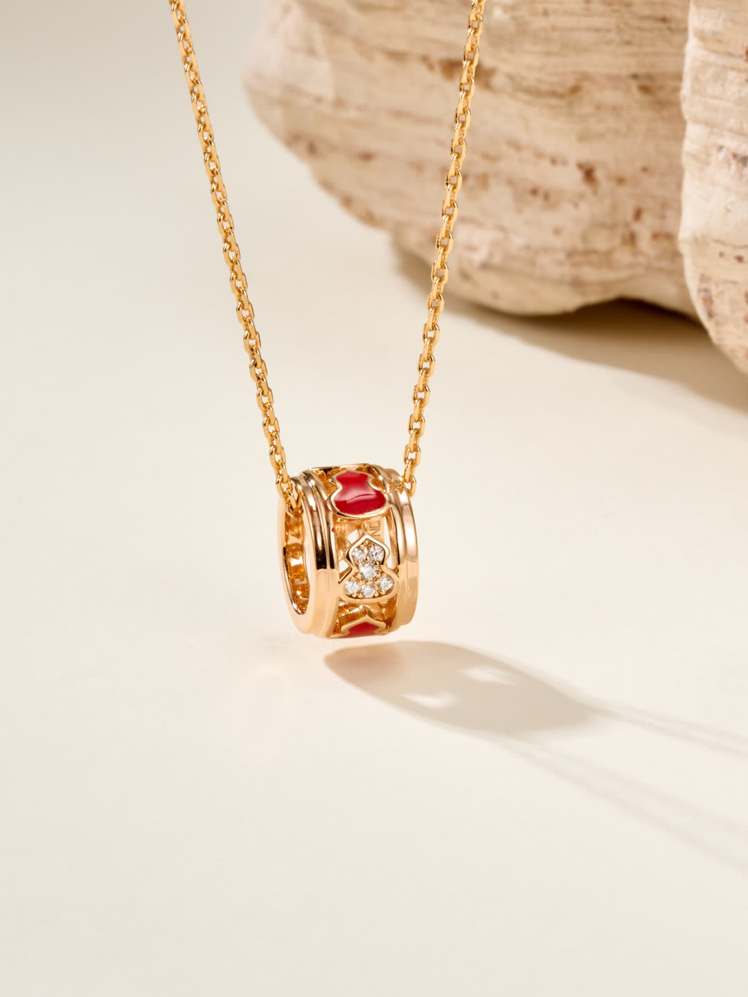 Qeelin Gold Heart Charm Necklace with Red Gemstone