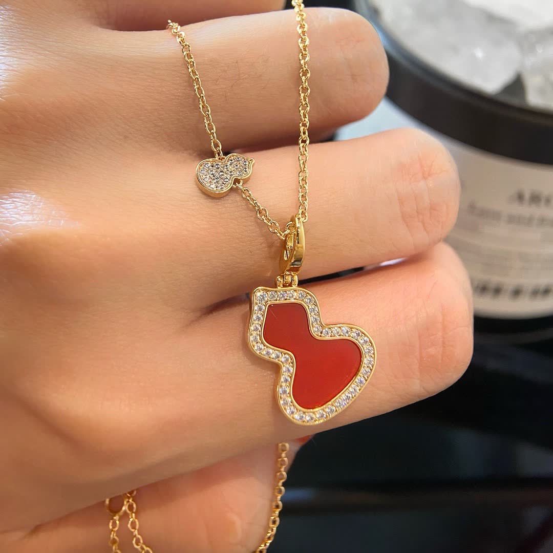 Qeelin Happy Diamond and Red Enamel Necklace