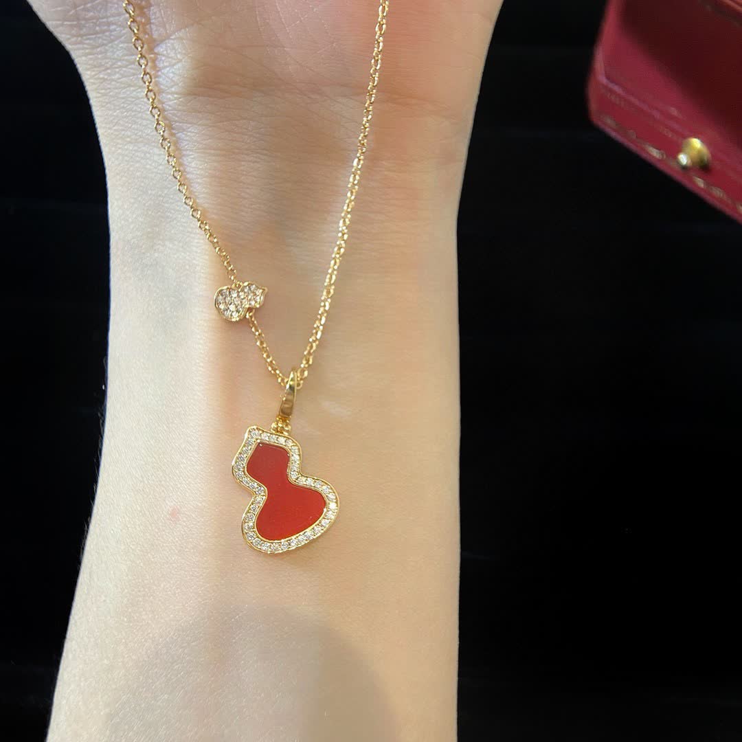 Qeelin Happy Diamond and Red Enamel Necklace