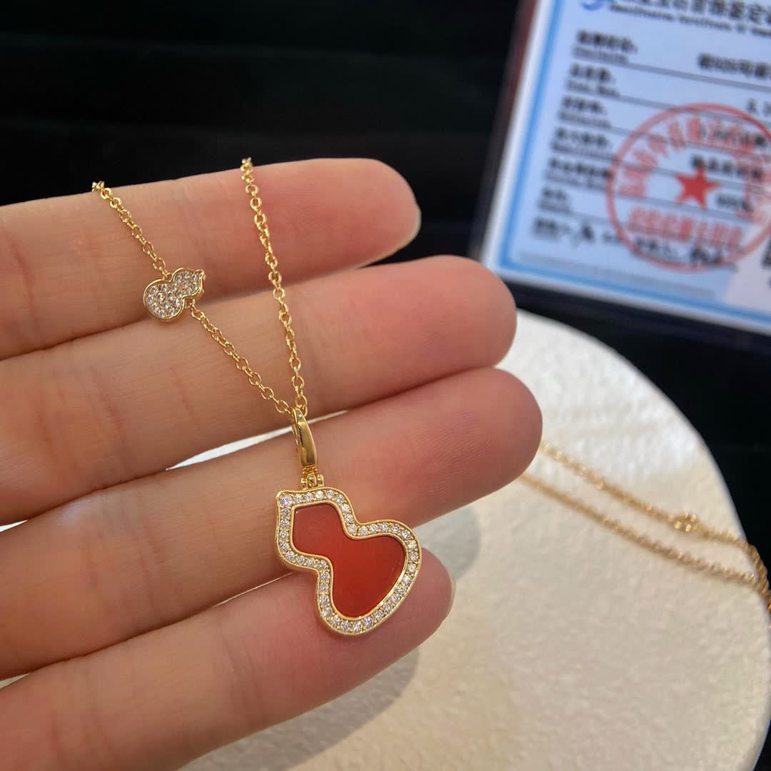 Qeelin Happy Diamond and Red Enamel Necklace
