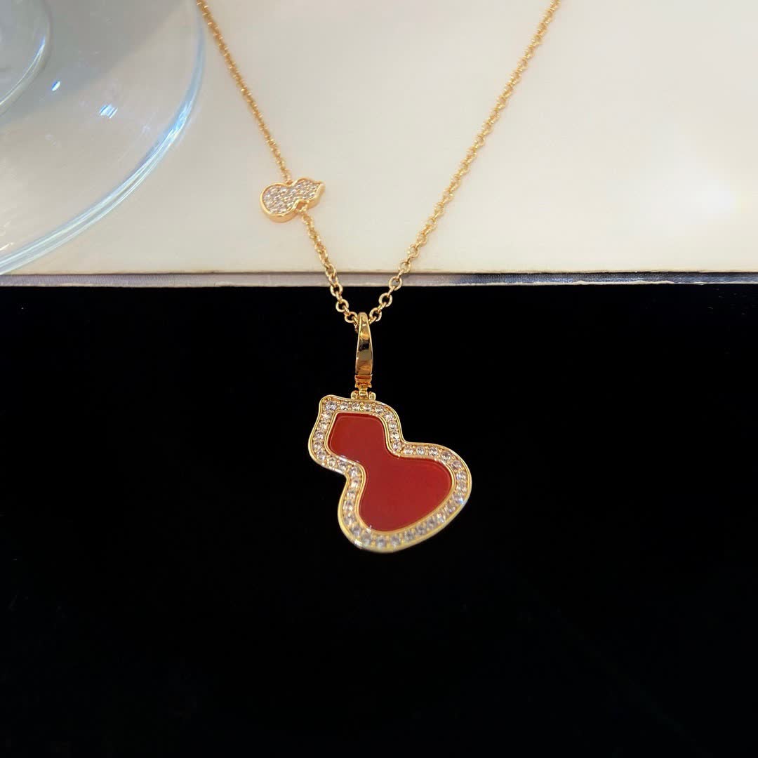 Qeelin Happy Diamond and Red Enamel Necklace