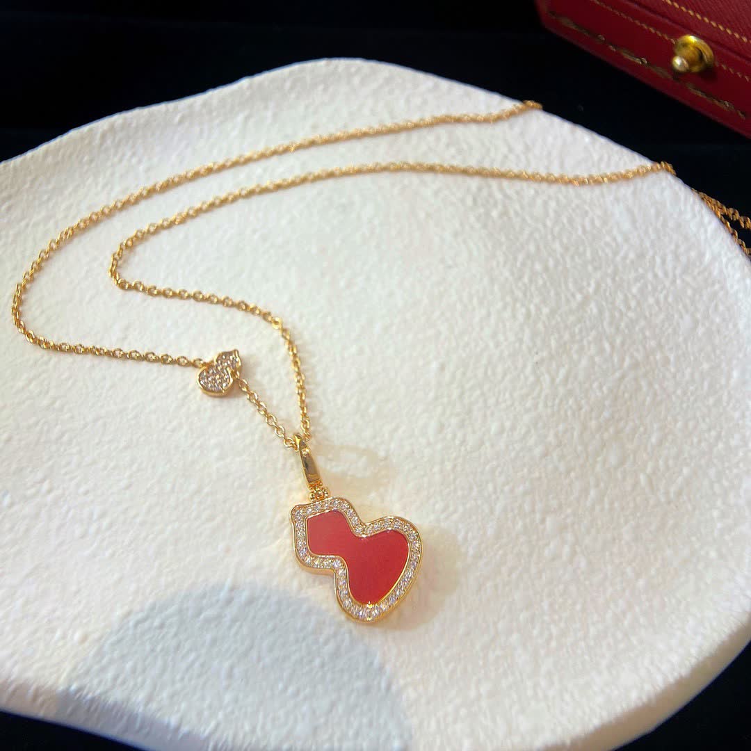 Qeelin Happy Diamond and Red Enamel Necklace