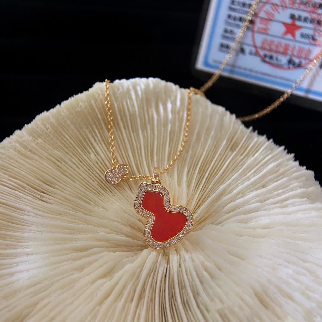 Qeelin Happy Diamond and Red Enamel Necklace