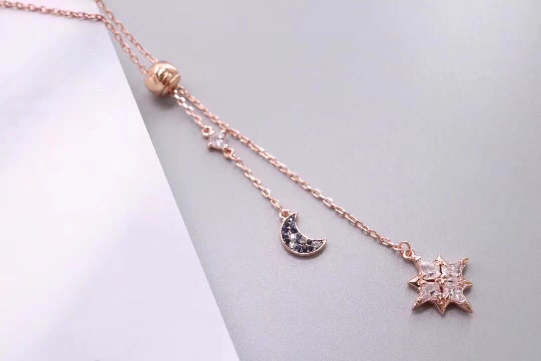 Swarovski Celestial Star and Moon Lariat Necklace