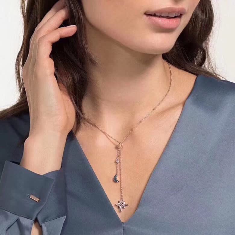 Swarovski Celestial Star and Moon Lariat Necklace